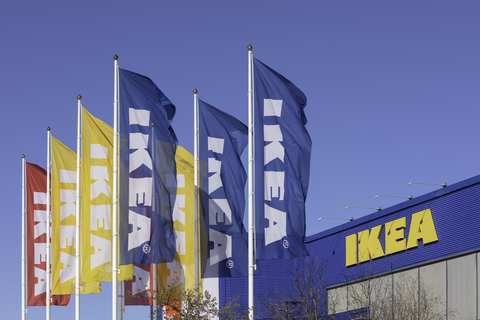 lipud väljaspool ikea poodi Stockholmis väljaspool Rootsi, Rootsi